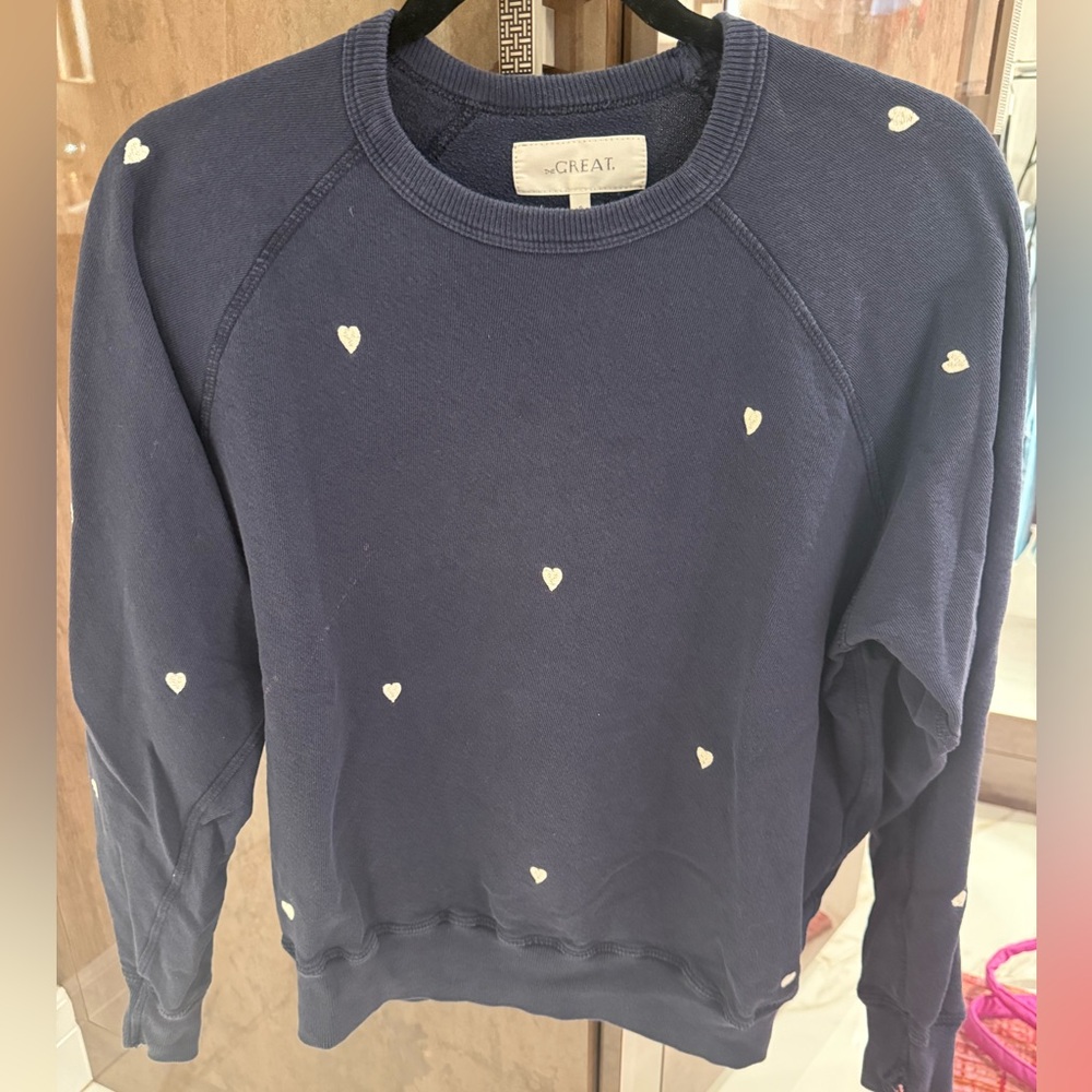 The Great navy blue heart embroidered sweatshirt